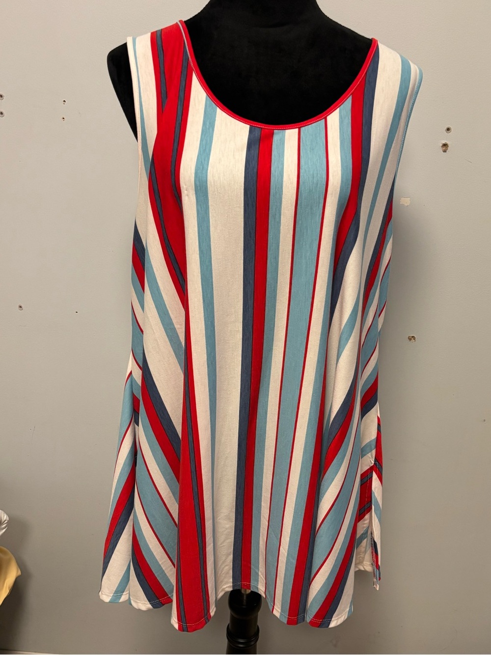 Striped LuLa Roe Perfect Tank Sleeveless Swing Tank Top - Red, Sky Blue & White
